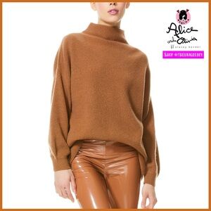 Alice + Olivia Caprice Oversized Cashmere Brown Turtleneck Sweater Top